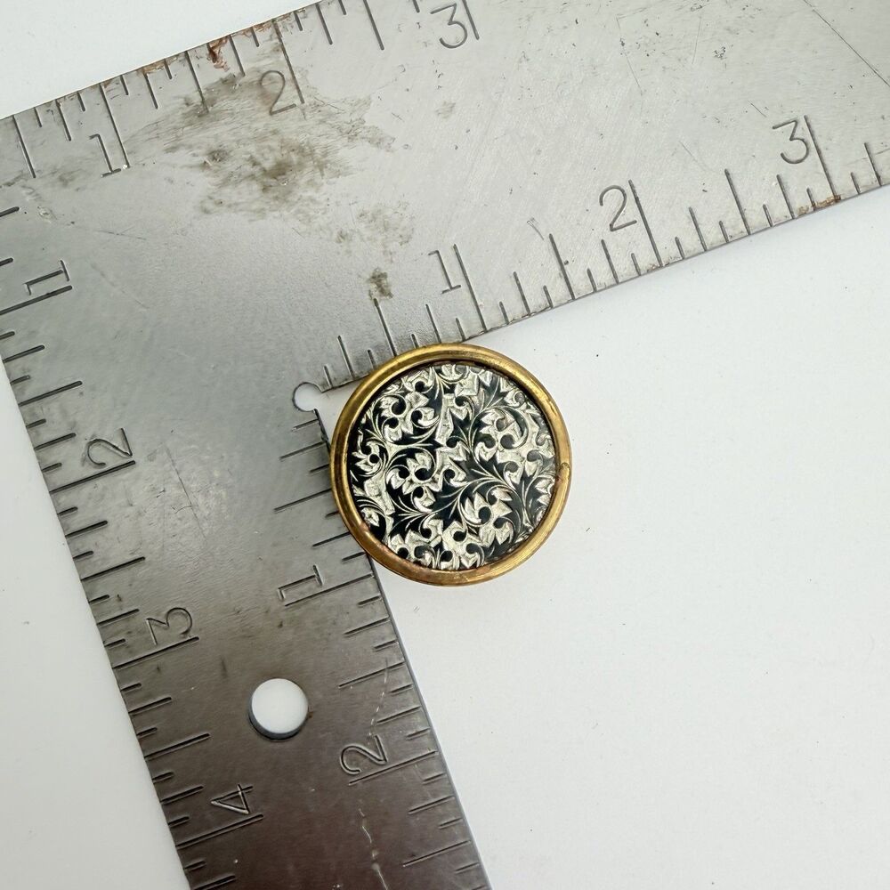 Vintage JAPAN Damascene Style Pill Box Gold Tone Floral Scroll Design - Picture 8 of 8